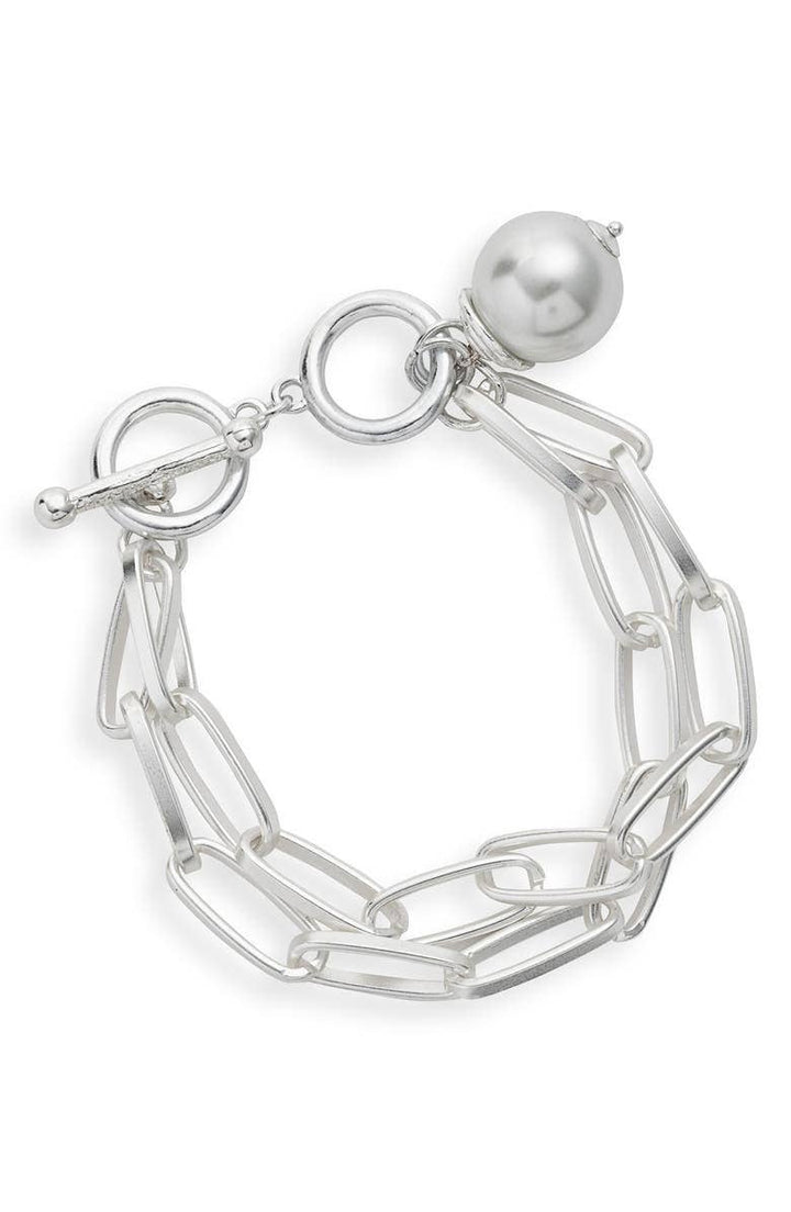 Cable Chain Bracelet with Pearl Charm: Gold