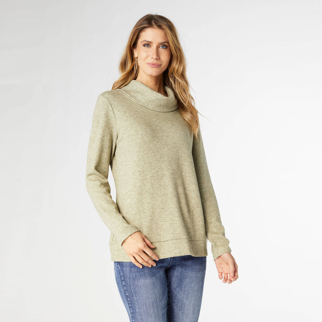 Supersoft Cowl Neck Top: Oatmeal Heather / S/M