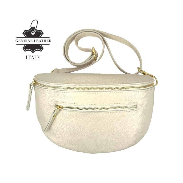 Large Italian Leather Waist Bag: Silver