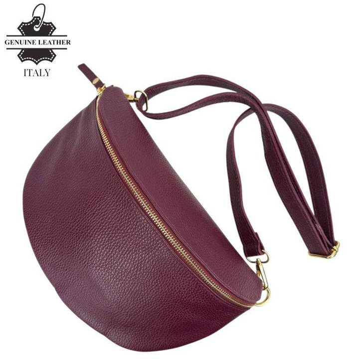 Large Italian Leather Waist Bag: Orange