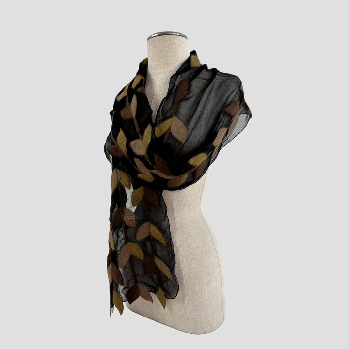 Leaf Merino Wool Handmade Felt Scarf: Tur-Green