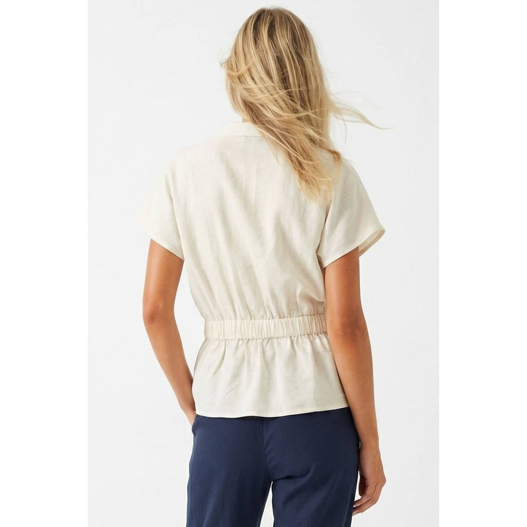 Rope Tie Waist Top: Taupe / S