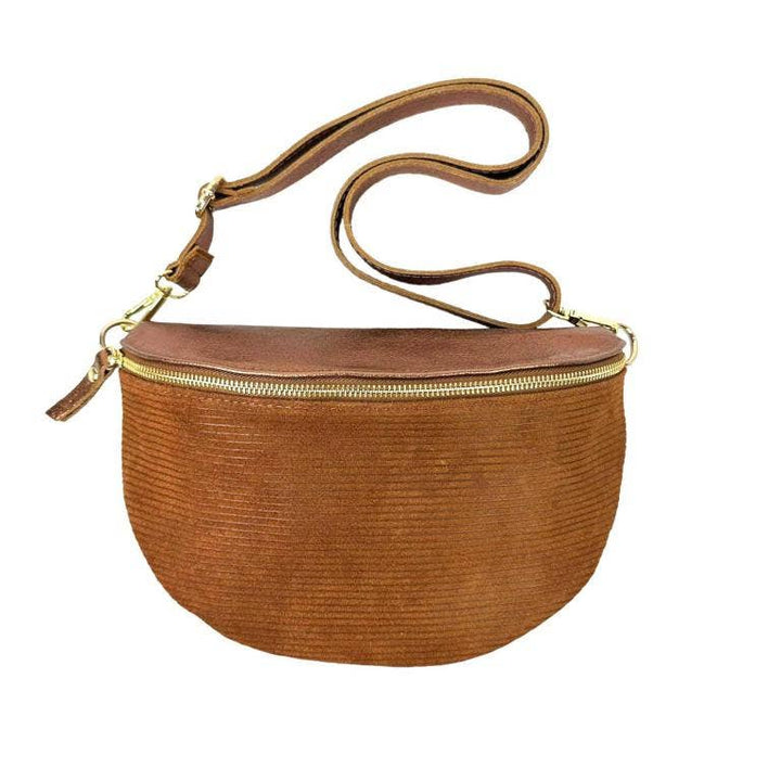 Large Suede and Leather Waist Bag: Olive Green