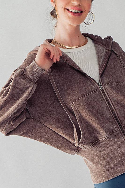 WASHED ZIP UP HOODIE JKT: BLUE FOG
