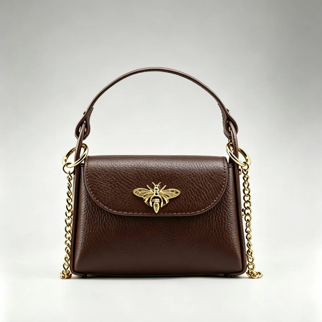 Mini Leather  Bag with Bee Clasp: Nero