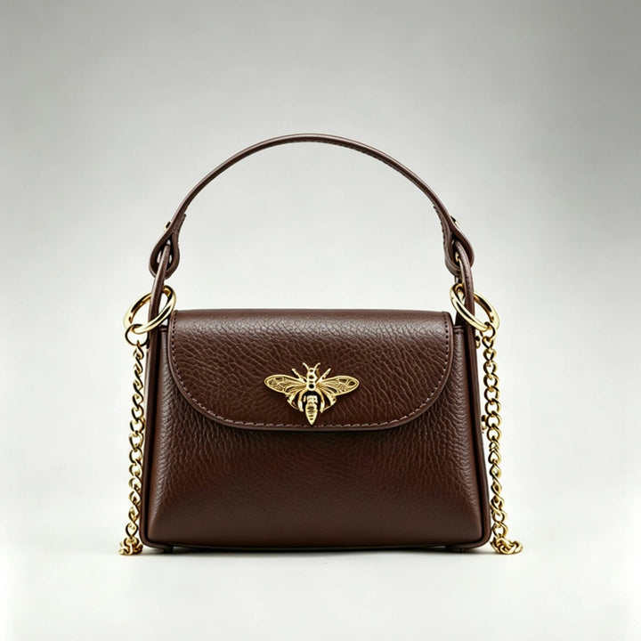 Mini Leather  Bag with Bee Clasp: Nero