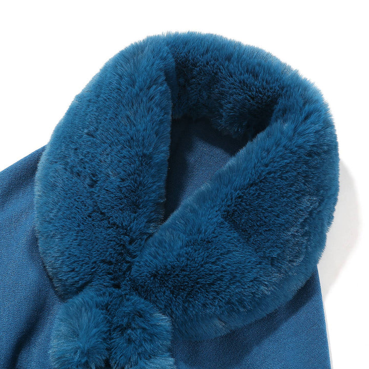 PE371 Double layer fur trimmed capes: Black