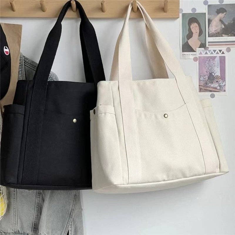 Large Capacity Canvas Shoulder Bag: BLACK