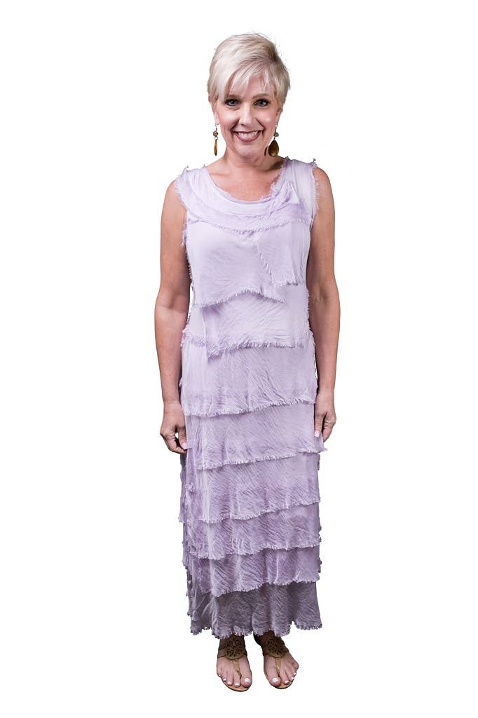 Aleena Silk Maxi Ruffle Dress (DT215):Orchid