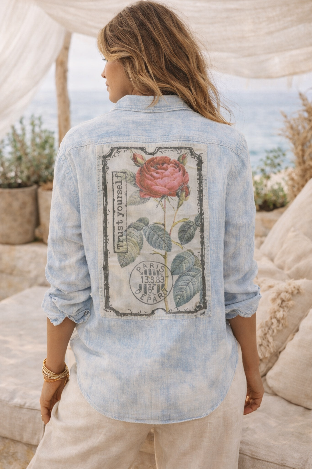 Bleu Botanique Linen Shirt: S