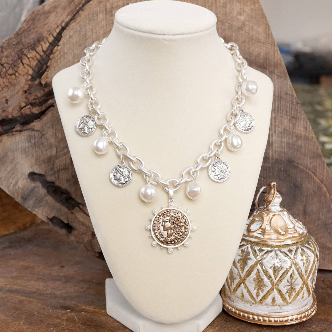 Coin and Pearl Necklace – Gold & Silver