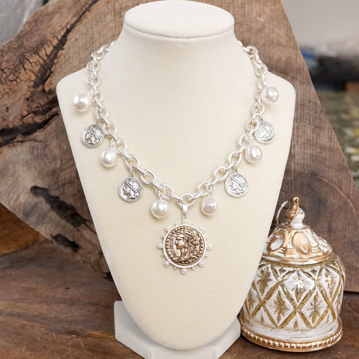 Coin and Pearl Necklace – Gold & Silver