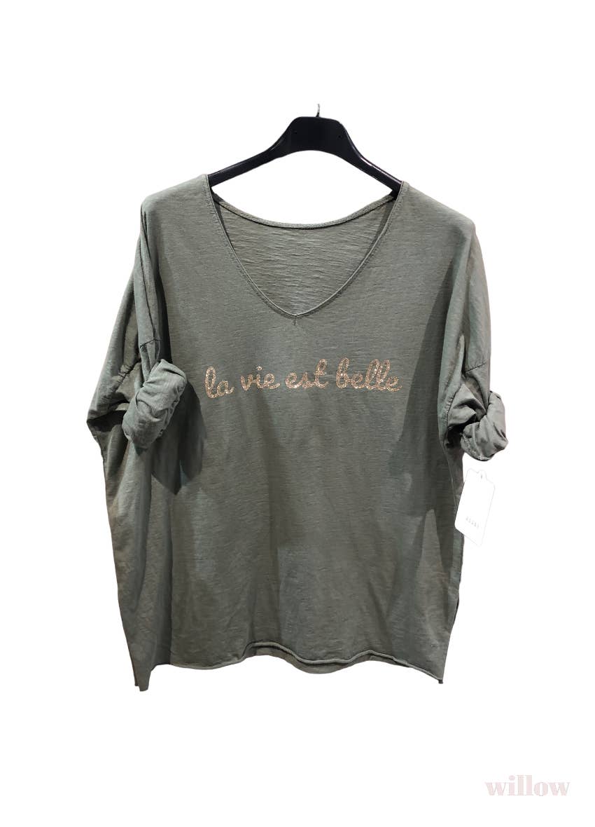 “Life is beautiful” cotton t-shirt: Lilac