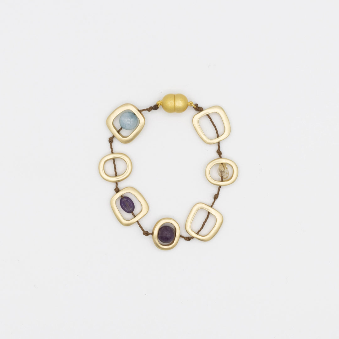Gold Geo Beaded Bracelet /Natural Stones