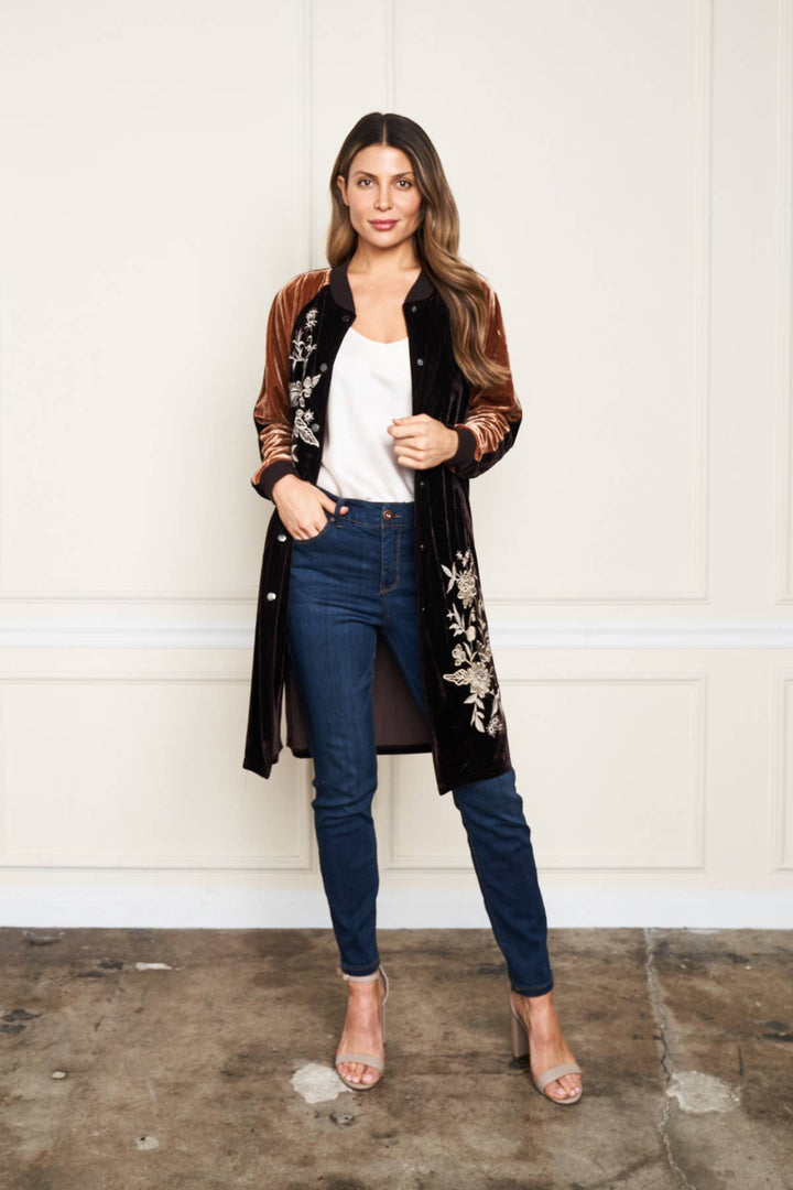 5677-MAD  Velvet Long Duster: Coffee/L