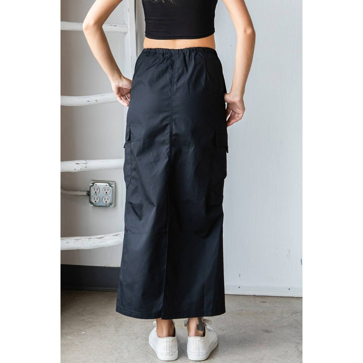 Parachute Cargo Long Skirt: Black / S