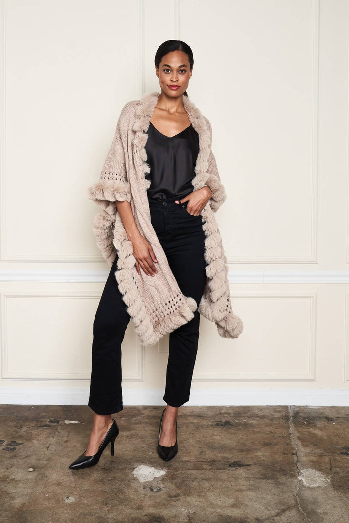 Faux Fur Trim Wrap: Wine