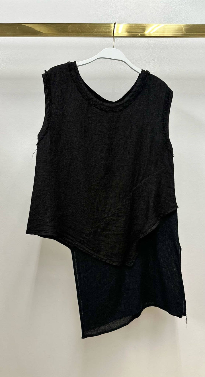 HI-LOW LINEN TOP Beige / XS