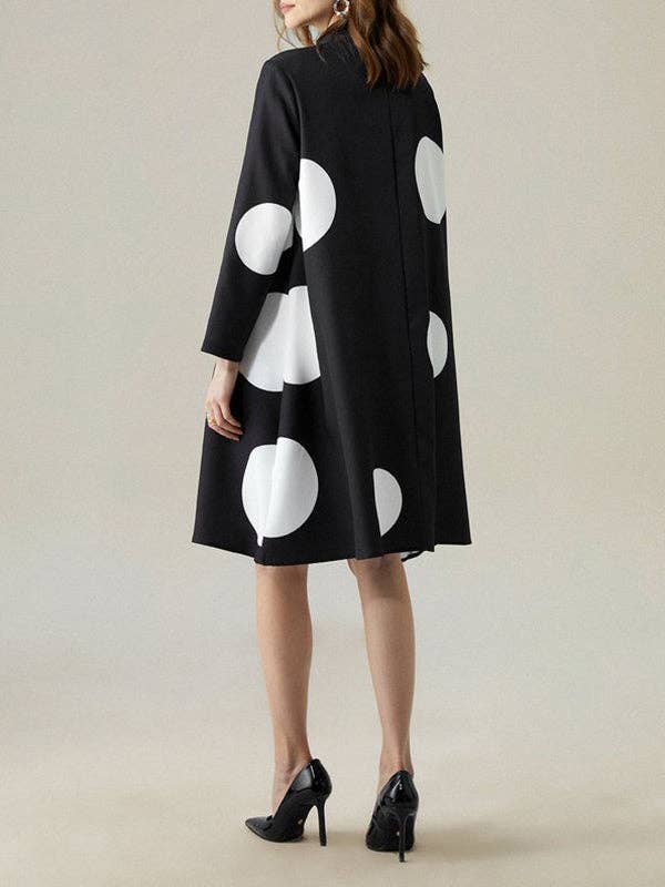 Asymmetric Polka-Dot Dress: BLACK / XL