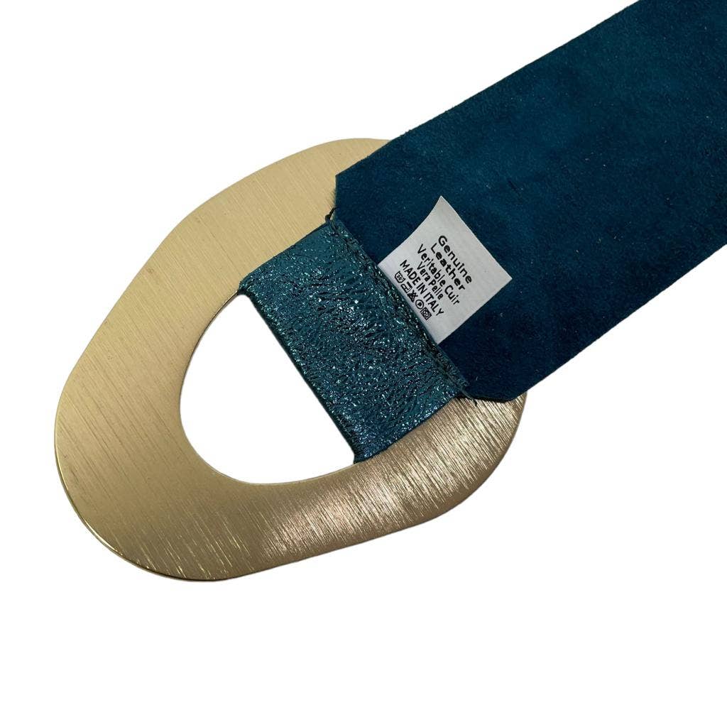 Metallic Leather Suede Belt : Olive green