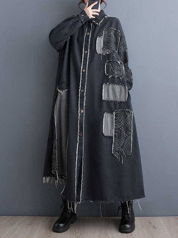 Asymmetric Buttoned Duster: BLK