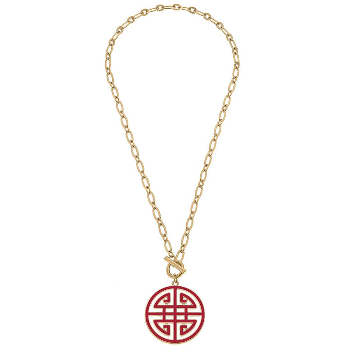 Tara Game Day Greek Keys Enamel Pendant Necklace: Orange
