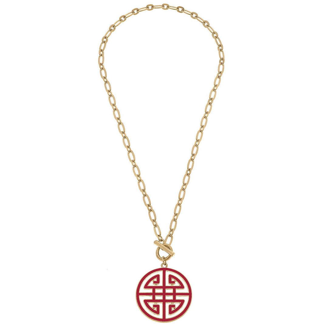 Tara Game Day Greek Keys Enamel Pendant Necklace: Navy