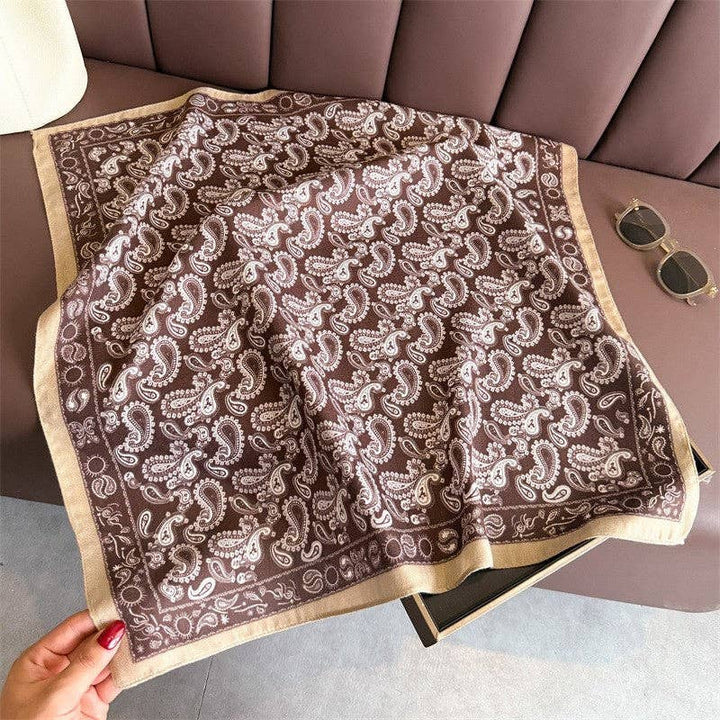 Sheer Trend - Fashion Print Square Scarf: COFFEE