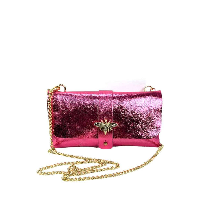 Leather Party Bag with Chain: Bottle Green