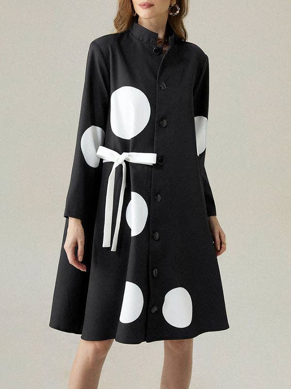 Asymmetric Polka-Dot Dress: BLACK / XL