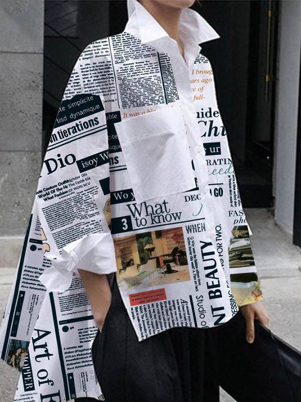 Letter Print High-Low Blouse: WHITE