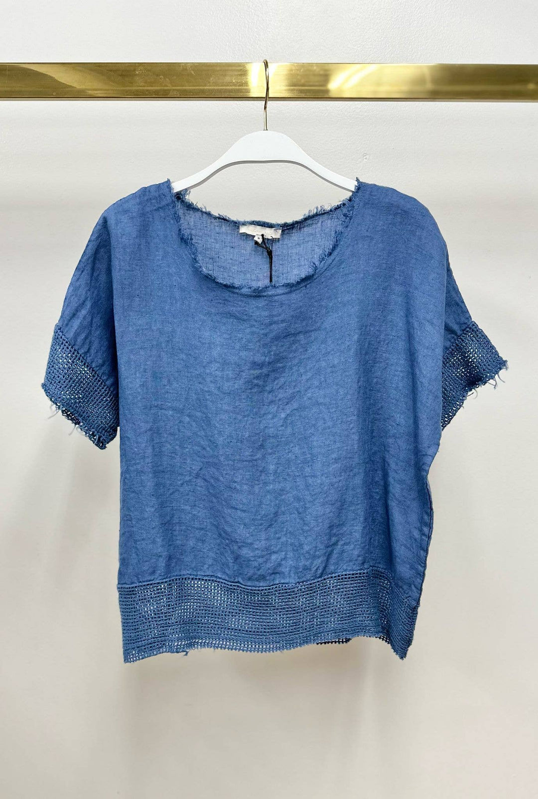 - MESH SLEEVE/ LINEN TOP : Beige / XS