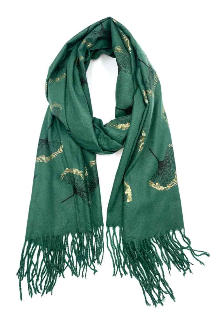 Gingko Leaf Pattern Soft Scarf: Black