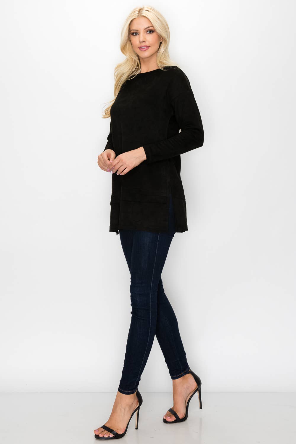 April Stretch Suede Tunic: BLACK / XS / 21136A