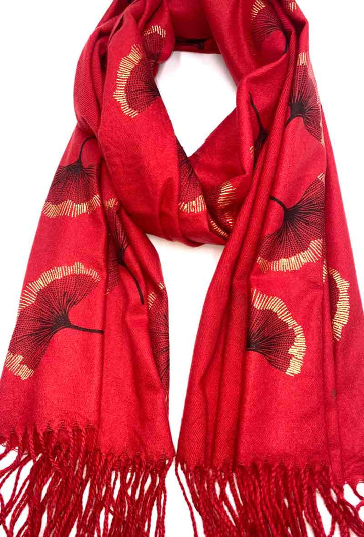 Gingko Leaf Pattern Soft Scarf: White