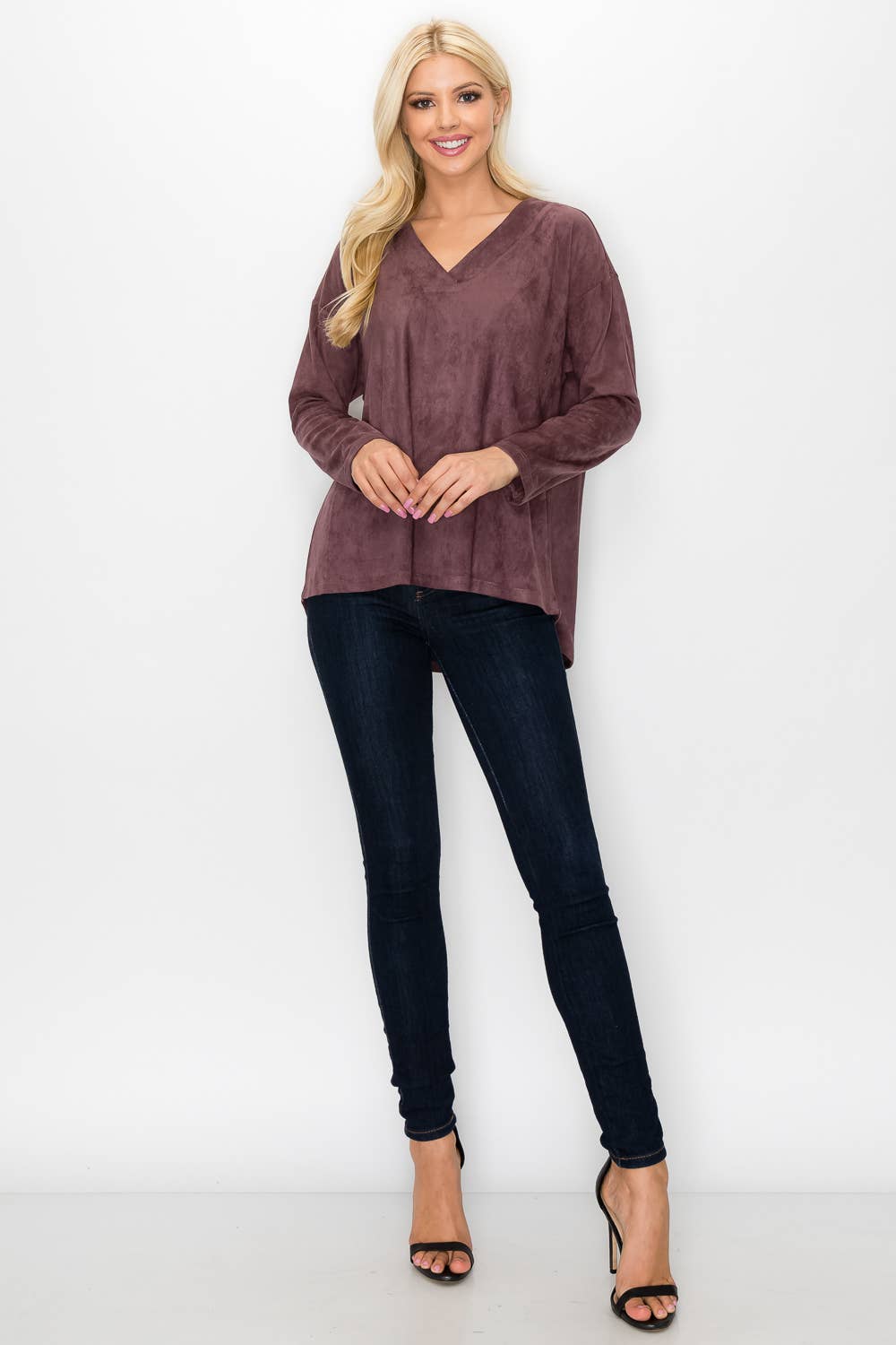 Andrea Stretch Suede Top: KHAKI / XL / A5415
