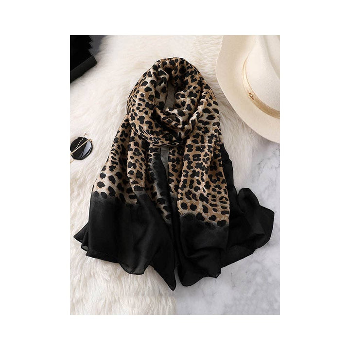 Sheer Trend - Stylish Leopard Gradient Silk Scarf: KHAKI / FREE SIZE