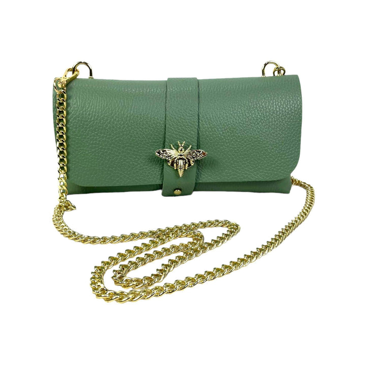 Grain Leather Bag with Dragonfly Clasp: Fuchsia