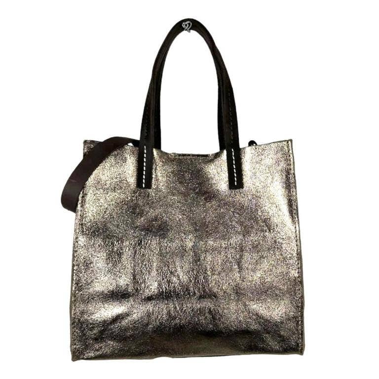 Shiny Leather Shopper Bag: Fuchsia