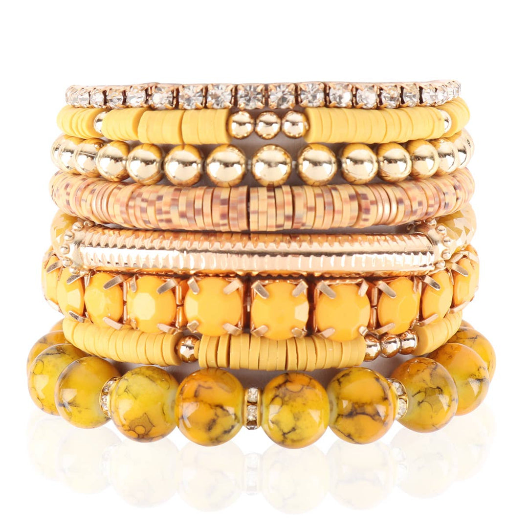 MIX BEAD CHARM STRETCH BRACELET: WHITE