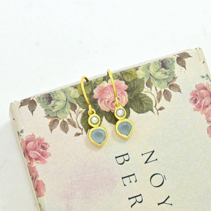 Jazlyn Earring  - Pearl/Aqua Chalcedony