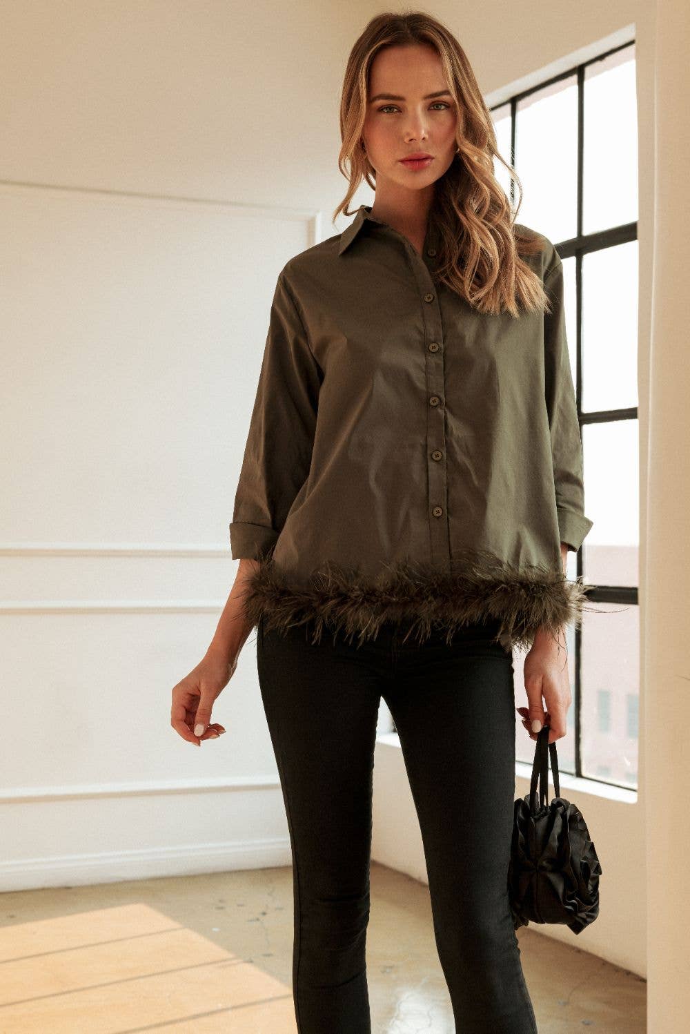 Feathered Top: Olive / M