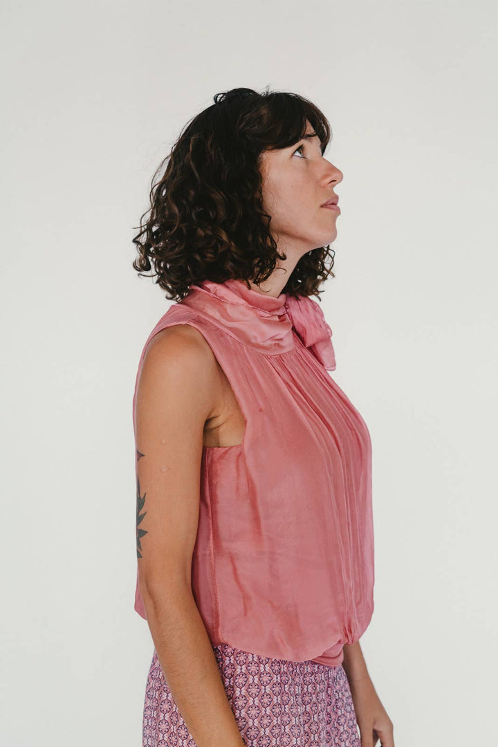 Silk Tie Neck Top: Sage