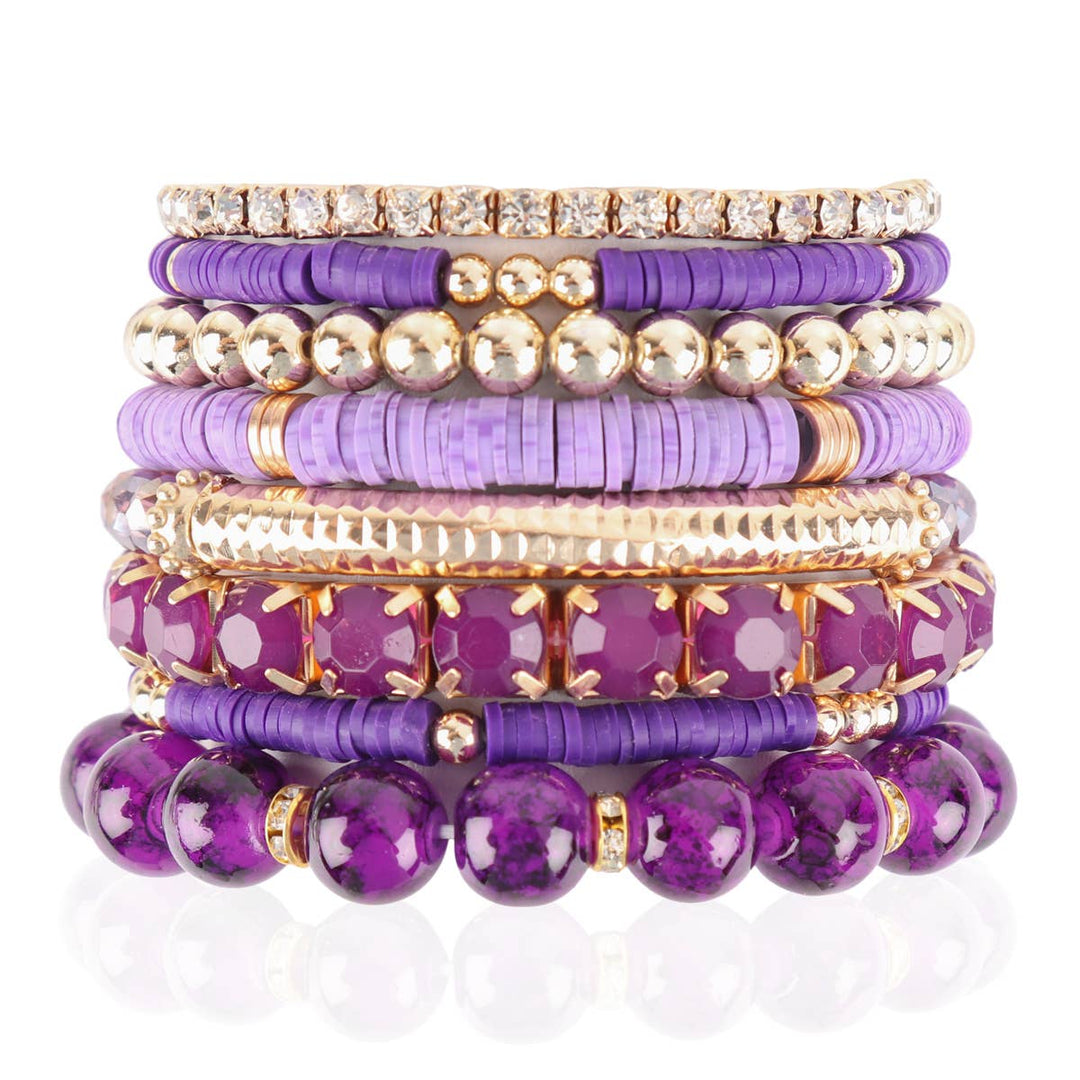 MIX BEAD CHARM STRETCH BRACELET: WHITE