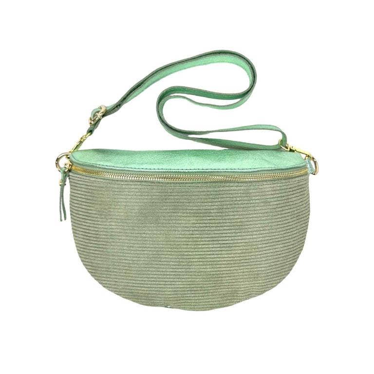 Large Suede and Leather Waist Bag: Taupe