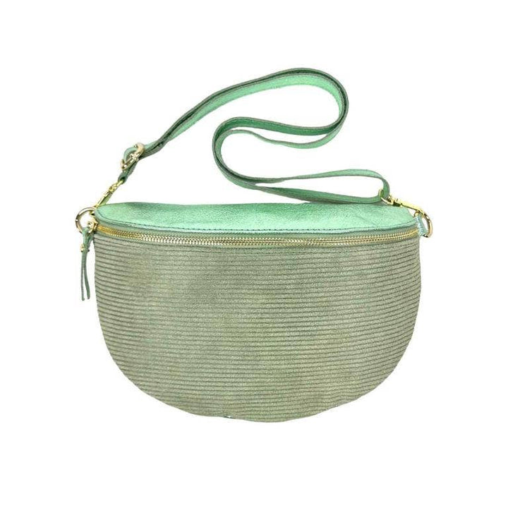 Large Suede and Leather Waist Bag: Olive Green