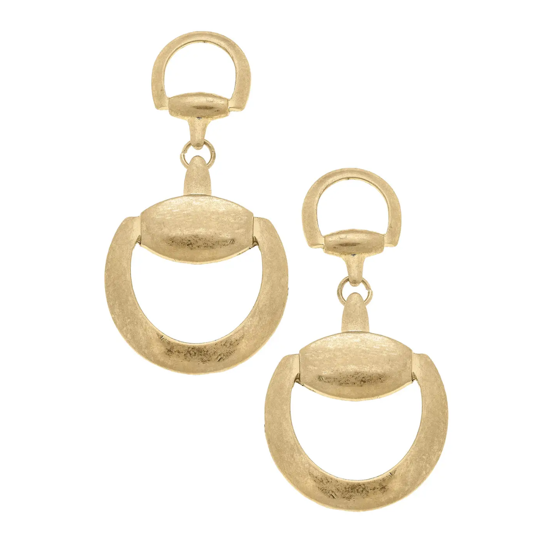 Elise Horsebit Drop Earrings in Shiny Gold