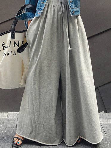 Loose Urban Gray Wide Leg Elastic Waist Pants: LIGHT GRAY / L
