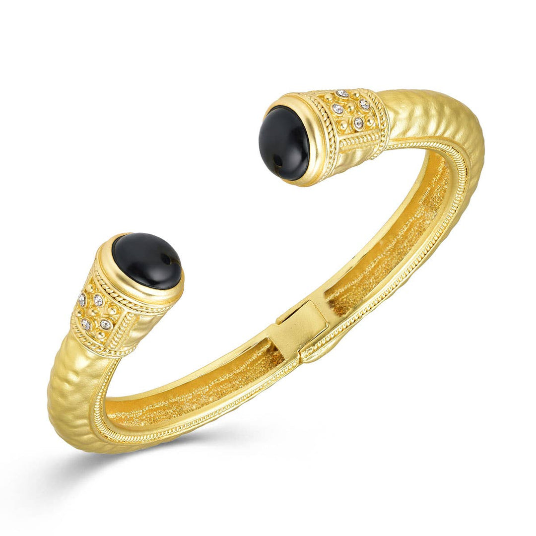 Gold Hammered Stone End Bangle: Cream