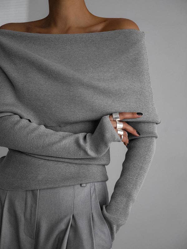 Off Shoulder Sweater: RED / L